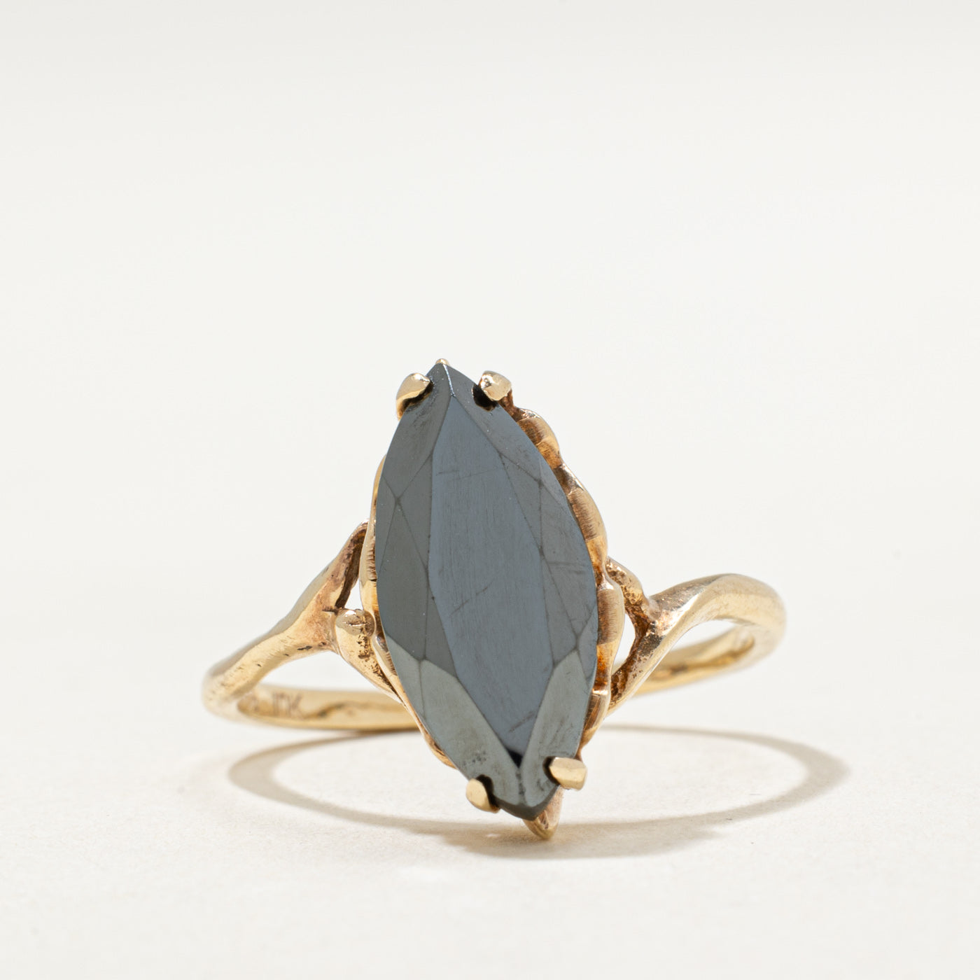 10K Gold Marquise Cut Hematite Bypass Ring - 2.00ct Genuine Stone - Size 7.25 - Elegant Jewelry for Women - Perfect for Weddings, Anniversaries & Special Occasions