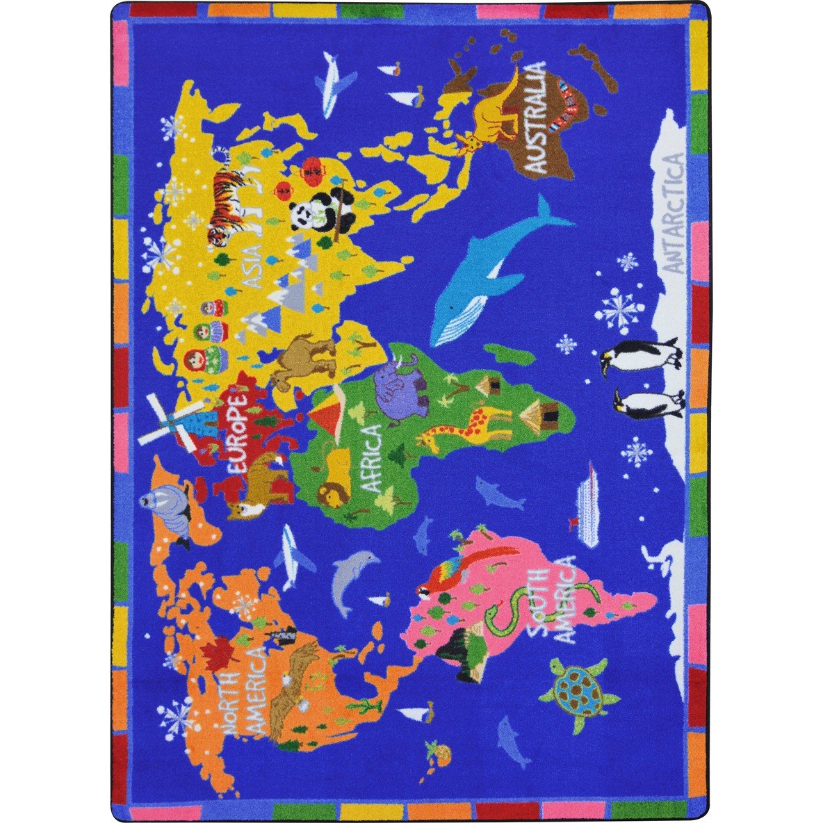 Joy Carpets Kid Essentials World of Wonders Multicolor Children's Play Rug 5'4