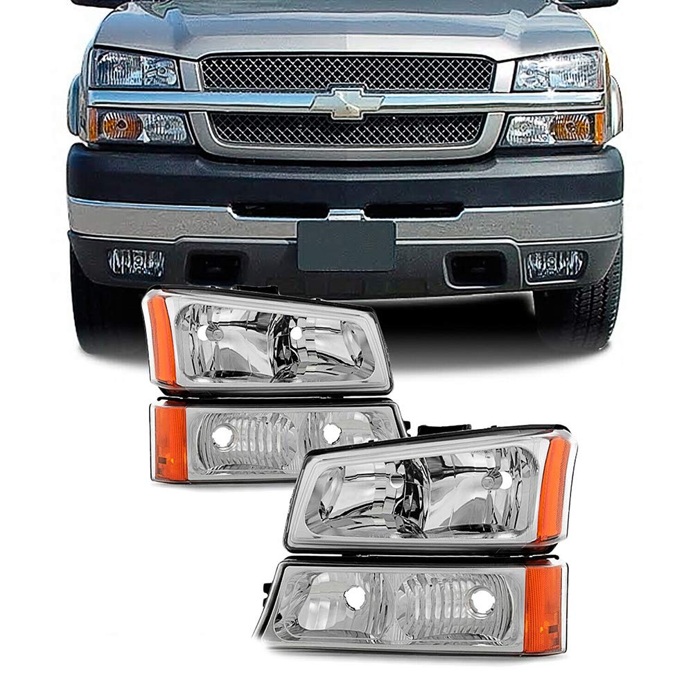 InfiniTY Auto GM2502257/GM2503257 Replacement Headlights with Bumper Signal Lights Compatible with 2003-2007 Chevy Avalanche & Silverado Classic - Upgrade Your Night Driving Safety & Style