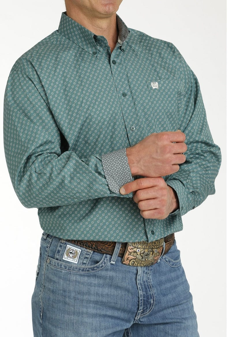 Men's Long Sleeve Cinch Western Shirt with Green Print - Perfect for Rodeo, Country Music Festivals & Casual Cowboy Style