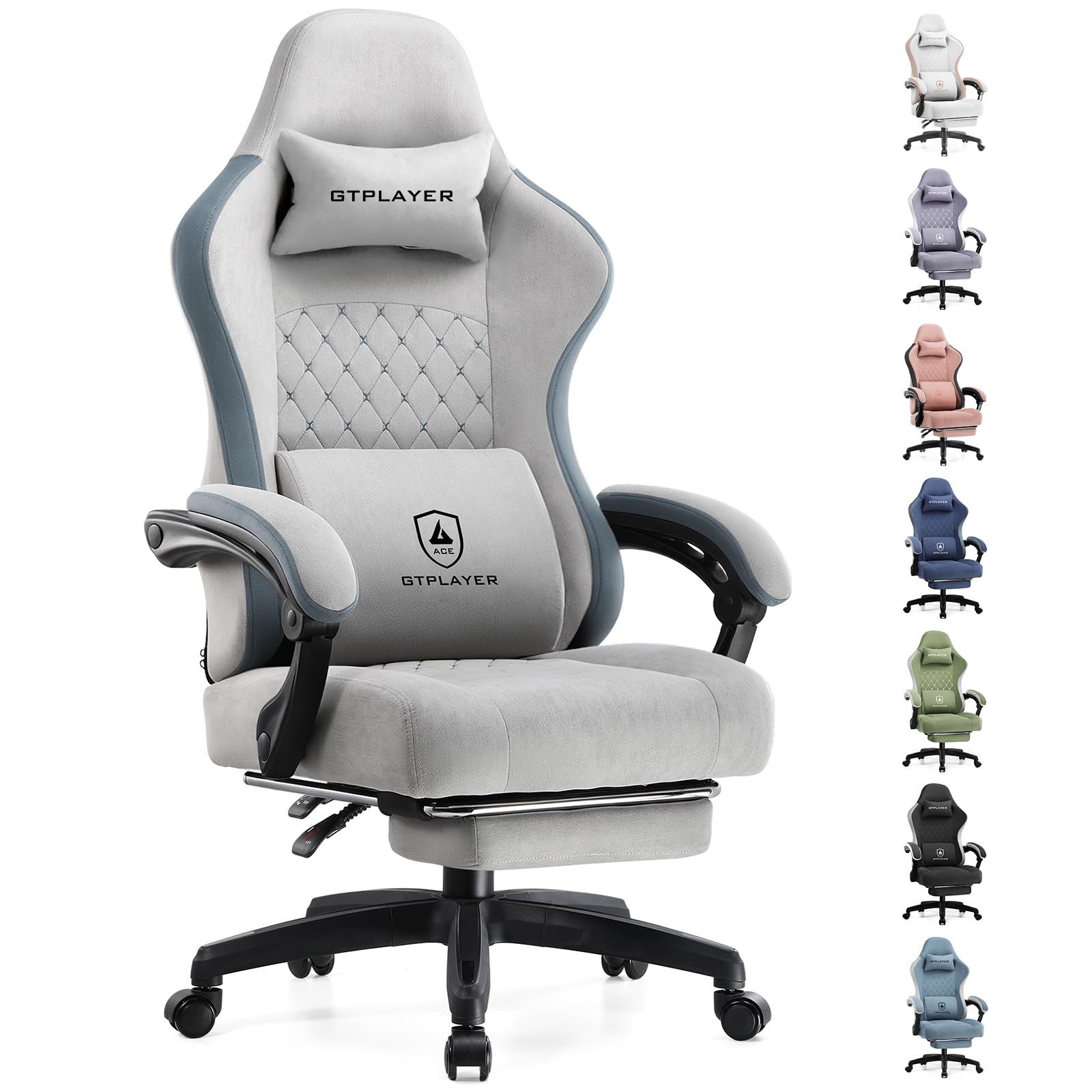 GTPLAYER Ergonomic Gaming Chair with Pocket Spring Cushion, Adjustable Lumbar Support & Footrest - High Back Office Computer Chair for Home & Work - Comfortable Desk Chair for Long Hours Gaming & Working (Grey)