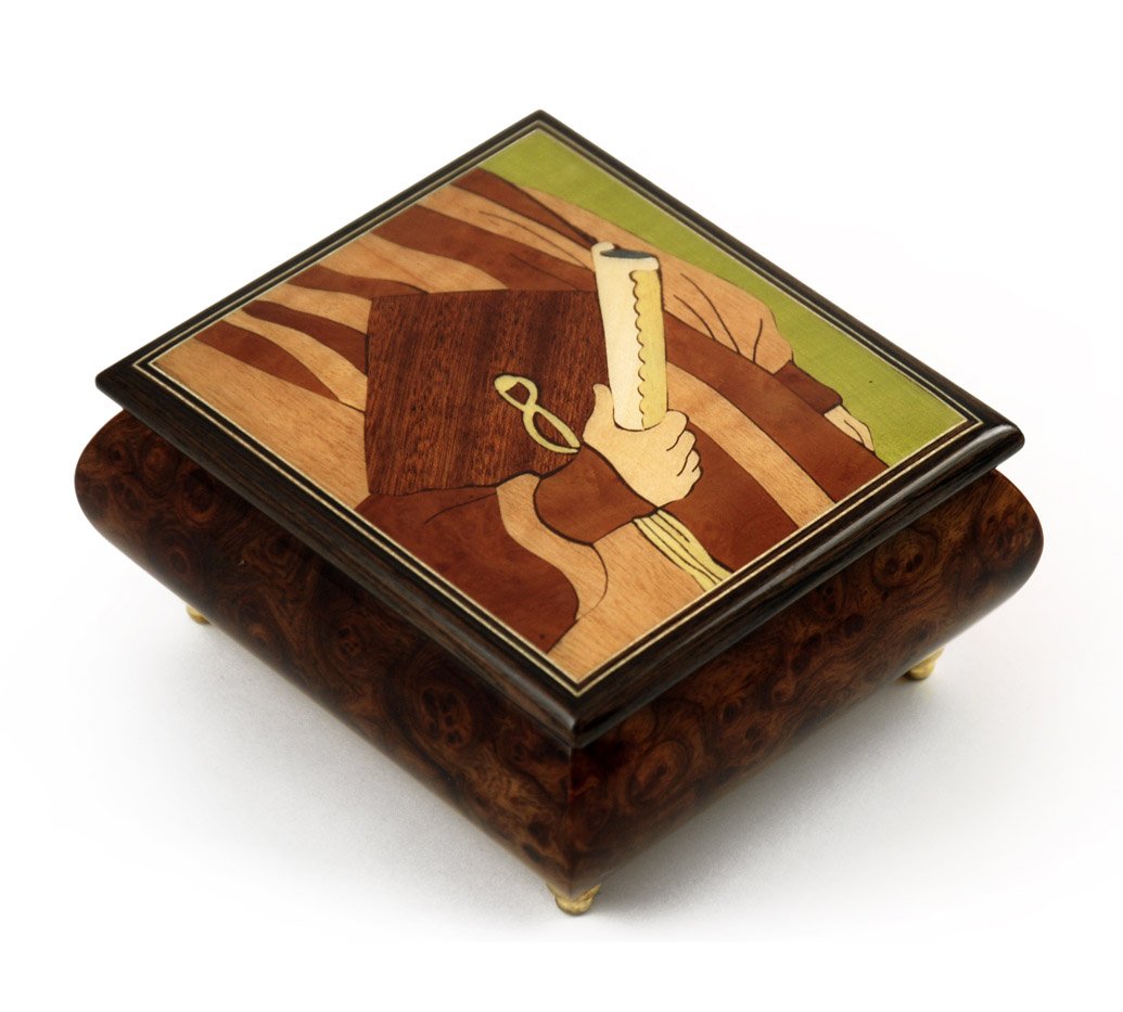 Handmade Italian Musical Jewelry Box with Graduation Theme - Elegant Wooden Music Box Plays Clair de Lune & 12 Classic Songs - Perfect Gift for Graduation, Wedding & Special Occasions