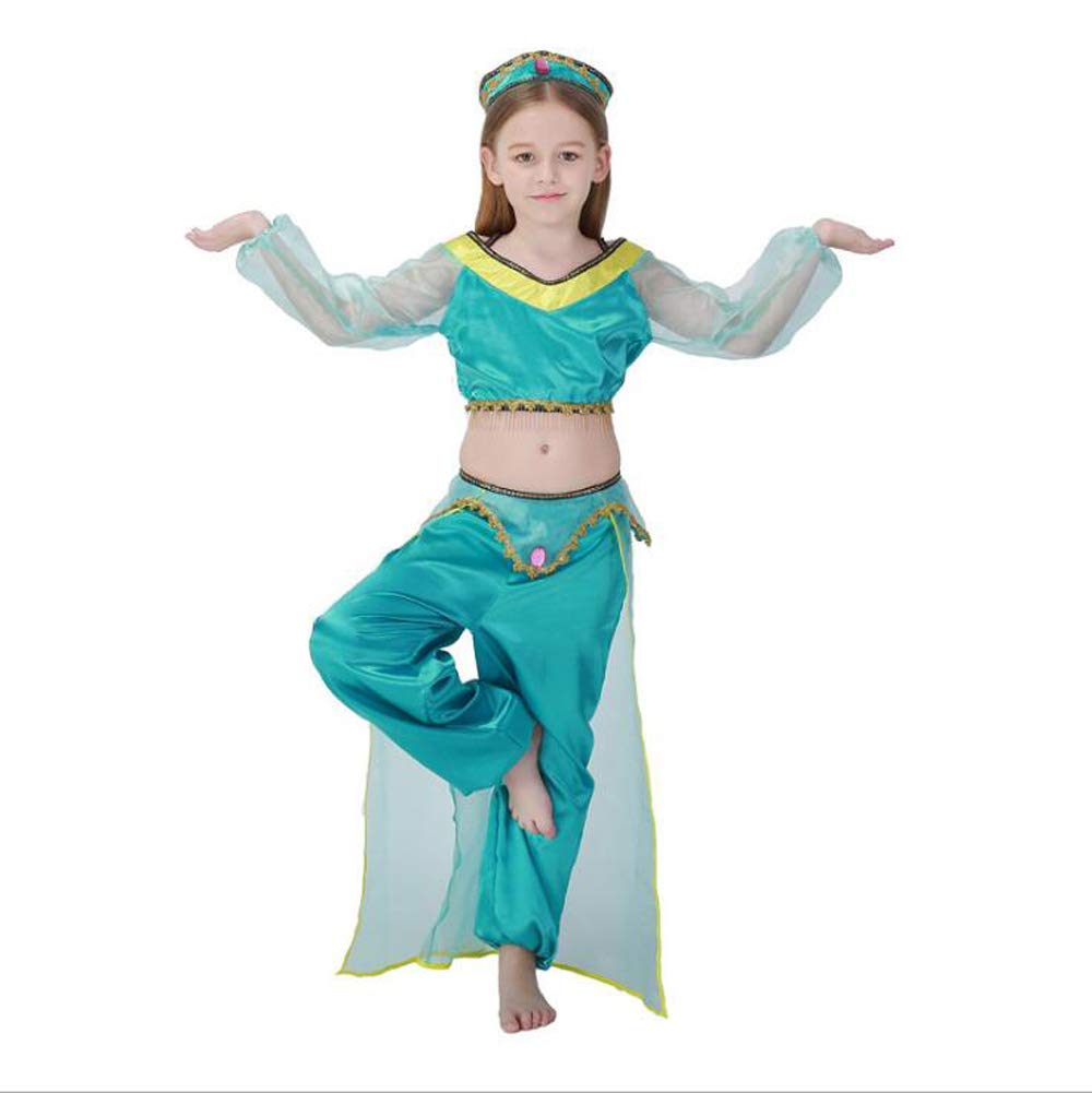 Quenny Halloween Green Arab Girl Costume, Children Belly Dance Dress, Indian Dance Wear for Kids Party, Cultural Events & Performances