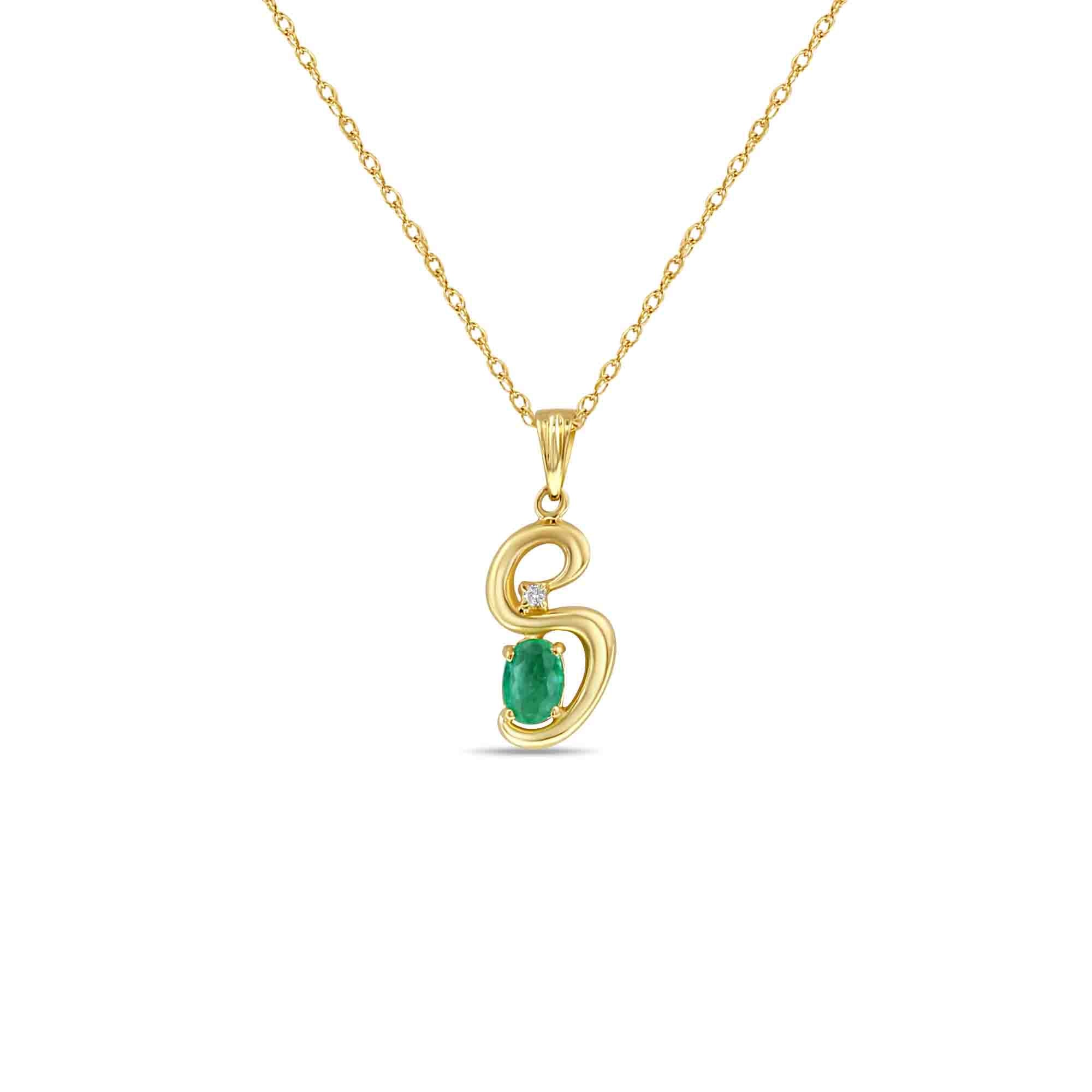1 Carat Emerald 'S' Initial Necklace in 14k Yellow Gold - Perfect for Birthdays, Anniversaries & Personalized Gifts
