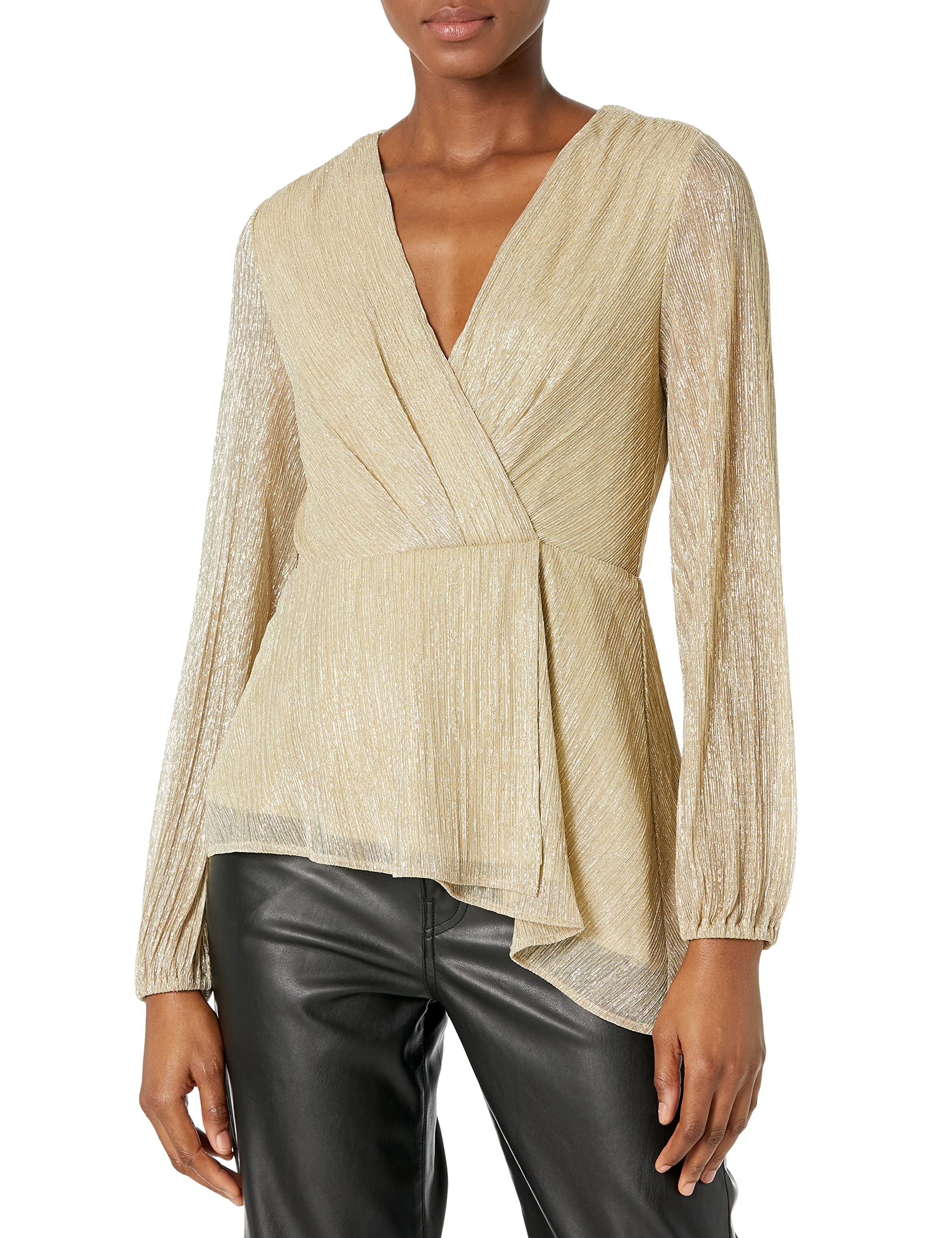 BCBGMAXAZRIA Women's Long Sleeve Peplum Blouse - Elegant Ruffled Tunic Top for Work, Party & Date Night Outfits | Fashionable Office & Evening Wear