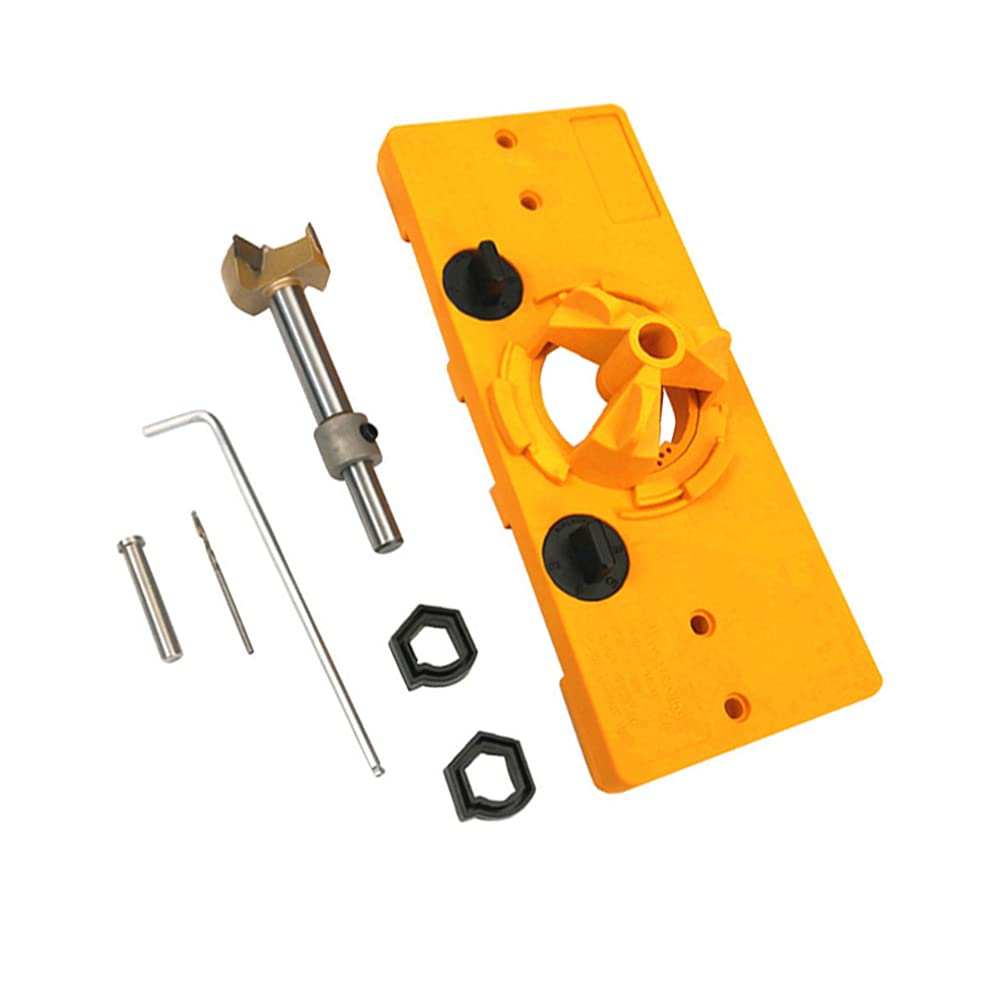 UKCOCO 7-Piece Door Hinge Drill Bit Set - Precise Positioning, Durable & Practical Woodworking Drill Kit (Yellow) - Perfect for Cabinet Installation, Furniture Making & DIY Home Projects