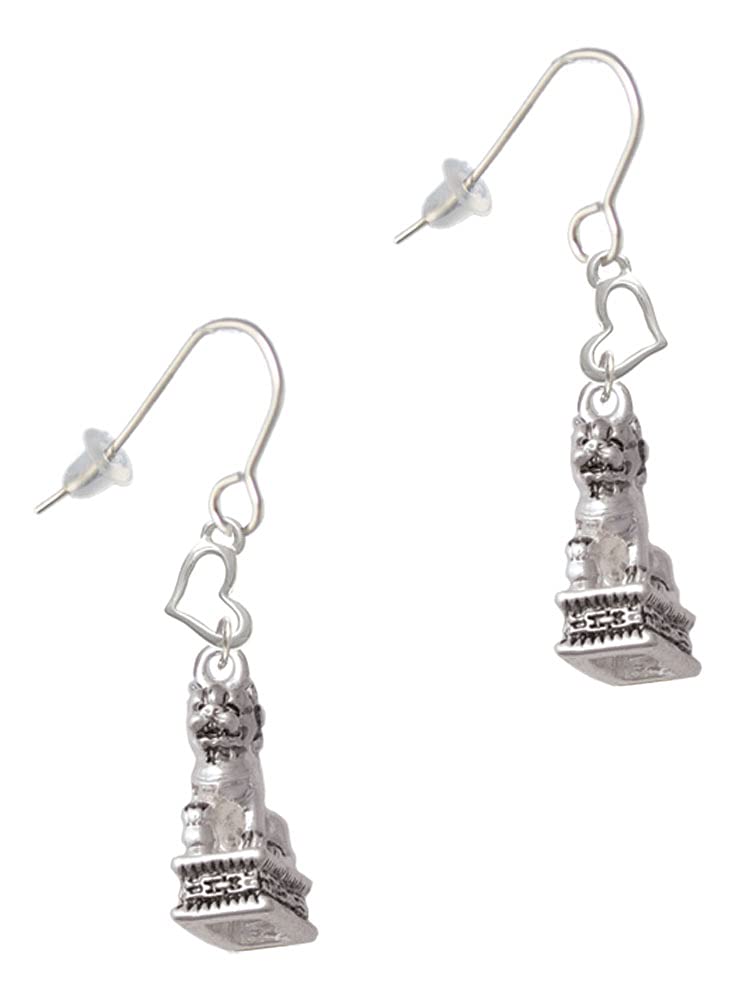 Silver Fu Dog Heart French Earrings - Perfect for Casual & Formal Wear