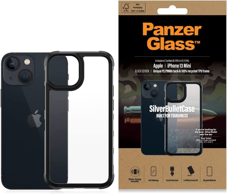 Panzer Silver Bullet Shockproof Case for iPhone 12 Mini 5.4 Inch - Clear/Black Hybrid Protective Cover | Perfect for Outdoor Activities, Travel & Daily Use