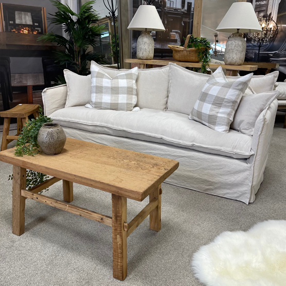 Malibu 3-Seater Slipcover Sofa - Natural Linen Fabric - Comfortable Living Room Furniture for Home & Office Decor