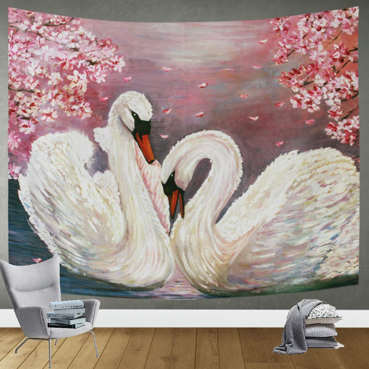 DOMIKING Swan Tapestry Wall Hanging - 60x51in Bohemian Oil Painting Wall Art for Bedroom & Living Room Decor | Trippy Aesthetic Blanket for Hippie, Dorm, Meditation Room & Home Decoration
