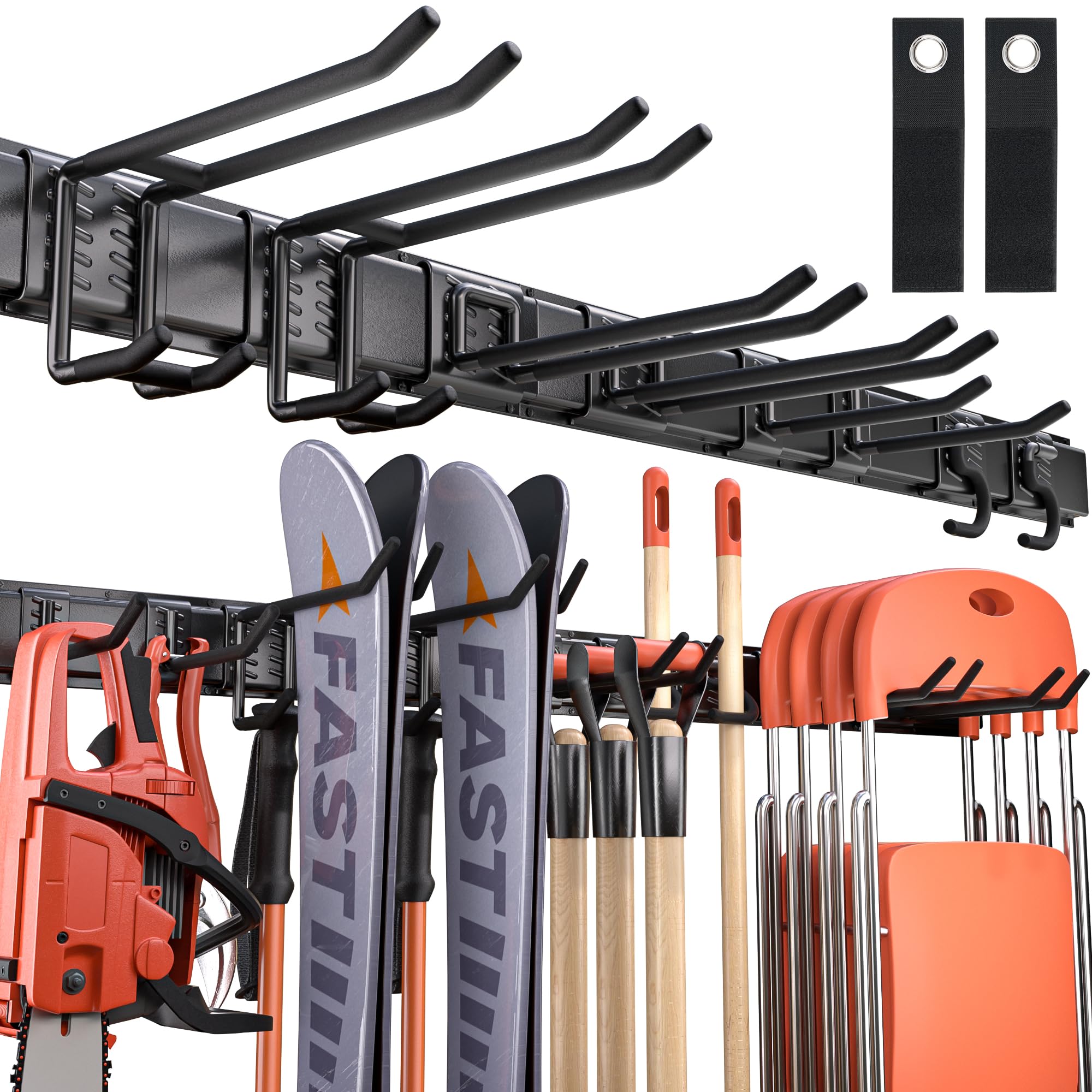 48 Inch Heavy Duty Wall Mount Garden Tool Organizer - Adjustable Hooks for Rakes, Brooms & Mops - 600lb Capacity Metal Storage Rack - Perfect for Garage, Shed & Yard Organization - Great Gift for Men & DIY Enthusiasts