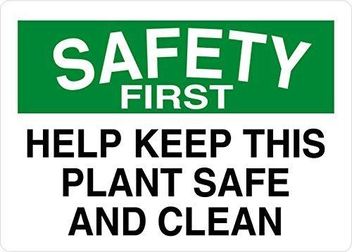 amusFlynnel Warning Sign - 'Help Keep This Plant Clean and Safe' Safety First Road Sign - 12x16 Inches Aluminum Metal Tin Sign - Perfect for Factories, Warehouses & Construction Sites
