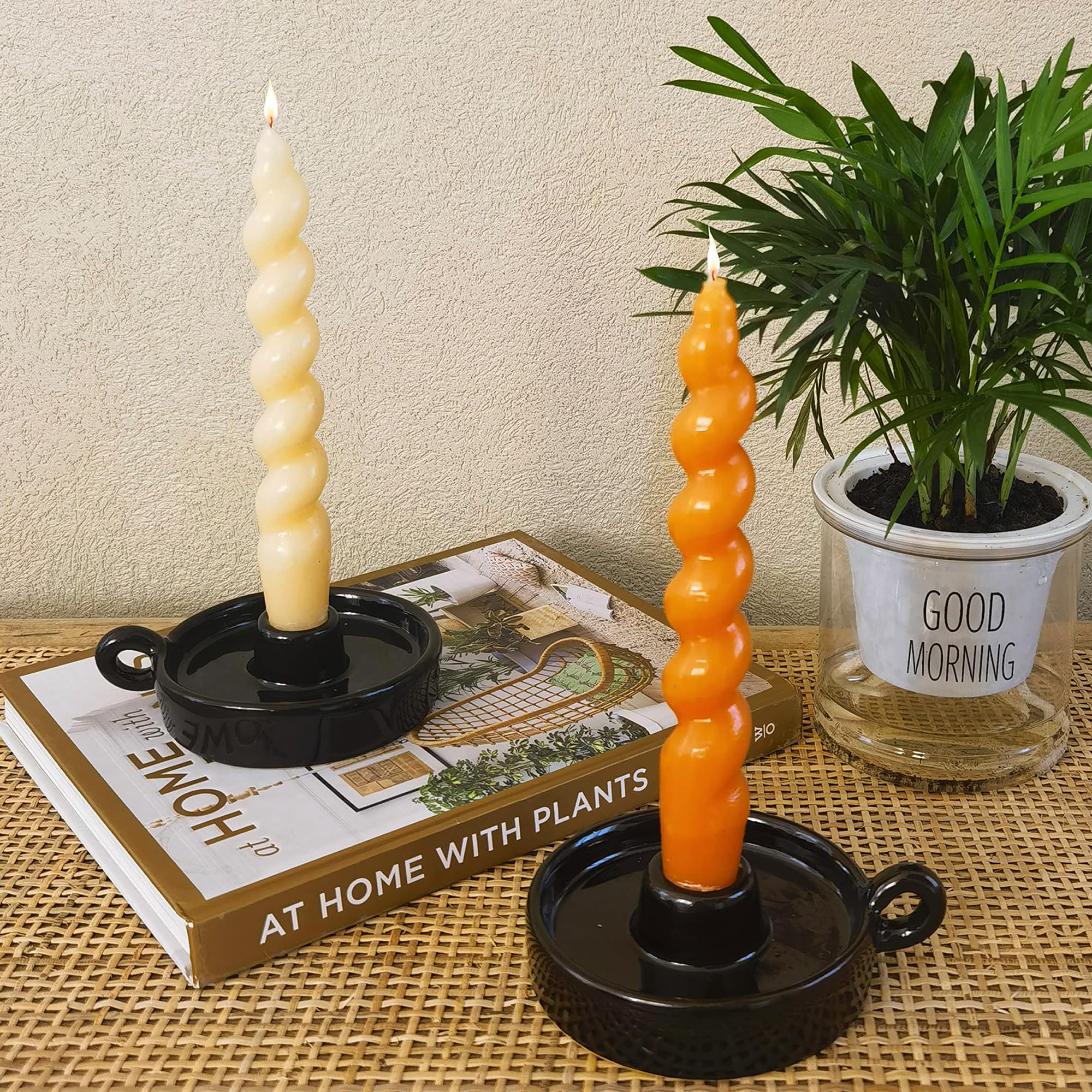 Rustic Farmhouse Ceramic Candle Holder with Handle - Black Candlestick for Home Decor, Kitchen, Wedding, Party, Anniversary & Housewarming Gifts | Perfect for Cozy Evenings, Romantic Dinners & Special Occasions