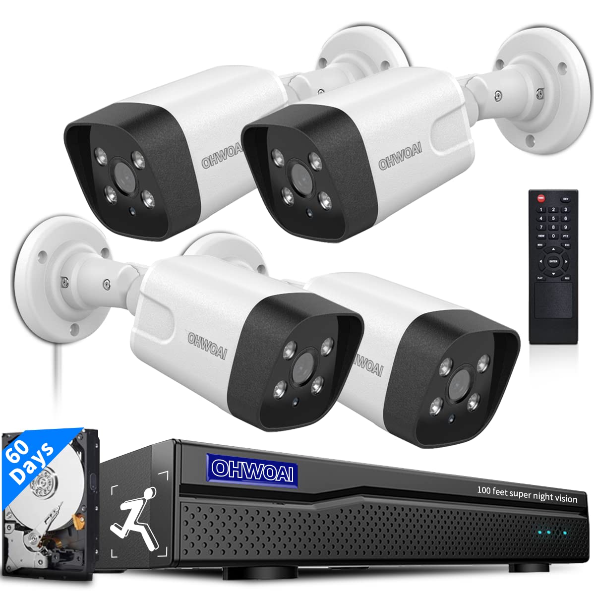 4K 8.0MP Outdoor POE Security Camera System with 2-Way Audio & 100ft Night Vision - 4pcs 2160P Wired Surveillance Cameras & 8-Channel NVR for Home, Business & Property Monitoring