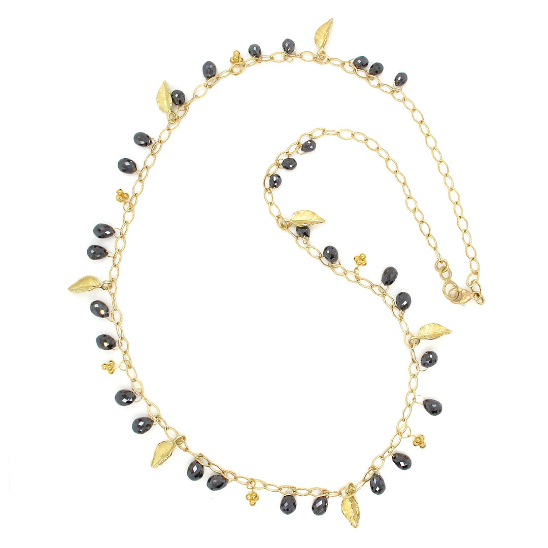 Elegant Black Diamond & Leaf Drop Necklace for Women | Sterling Silver Pendant | Perfect for Evening Parties, Weddings & Special Occasions