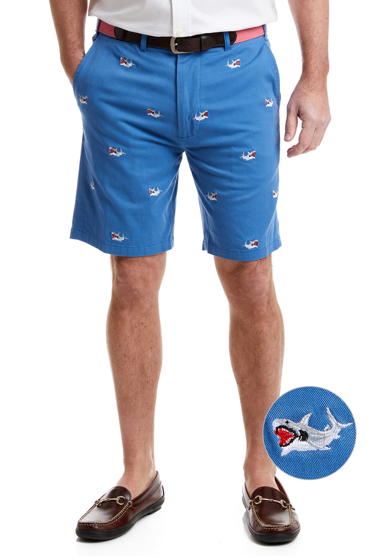 Cisco Short Deep Ocean Blue with Great White Shark Print - Stylish Swim Trunks for Men - Perfect for Beach, Pool, and Summer Vacations