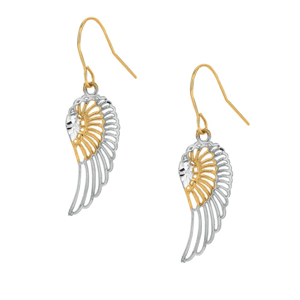 10K Gold Angel Wing Drop Earrings for Women - Dainty Elegant Jewelry Gift - Perfect for Weddings, Parties & Everyday Wear