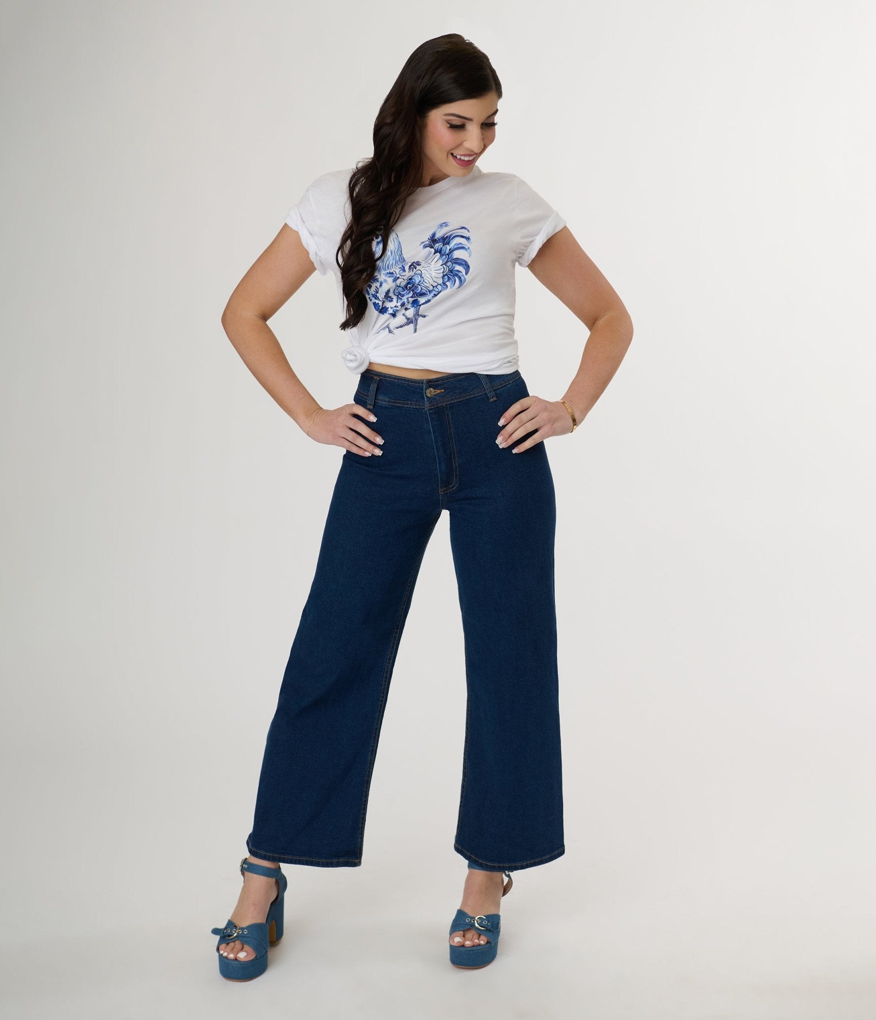 Stylish Dark Denim High Rise Wide Leg Jeans for Women - Trendy & Comfortable Bootcut Pants for Casual Outfits, Office Wear & Weekend Looks