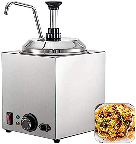 Stainless Steel Hot Fudge Warmer & Cheese Dispenser with Pump - Commercial Grade Nacho Cheese, Caramel & Sauce Heater for Restaurants, Cafes & Cinemas - Perfect for Toppings, Desserts & Snack Bars