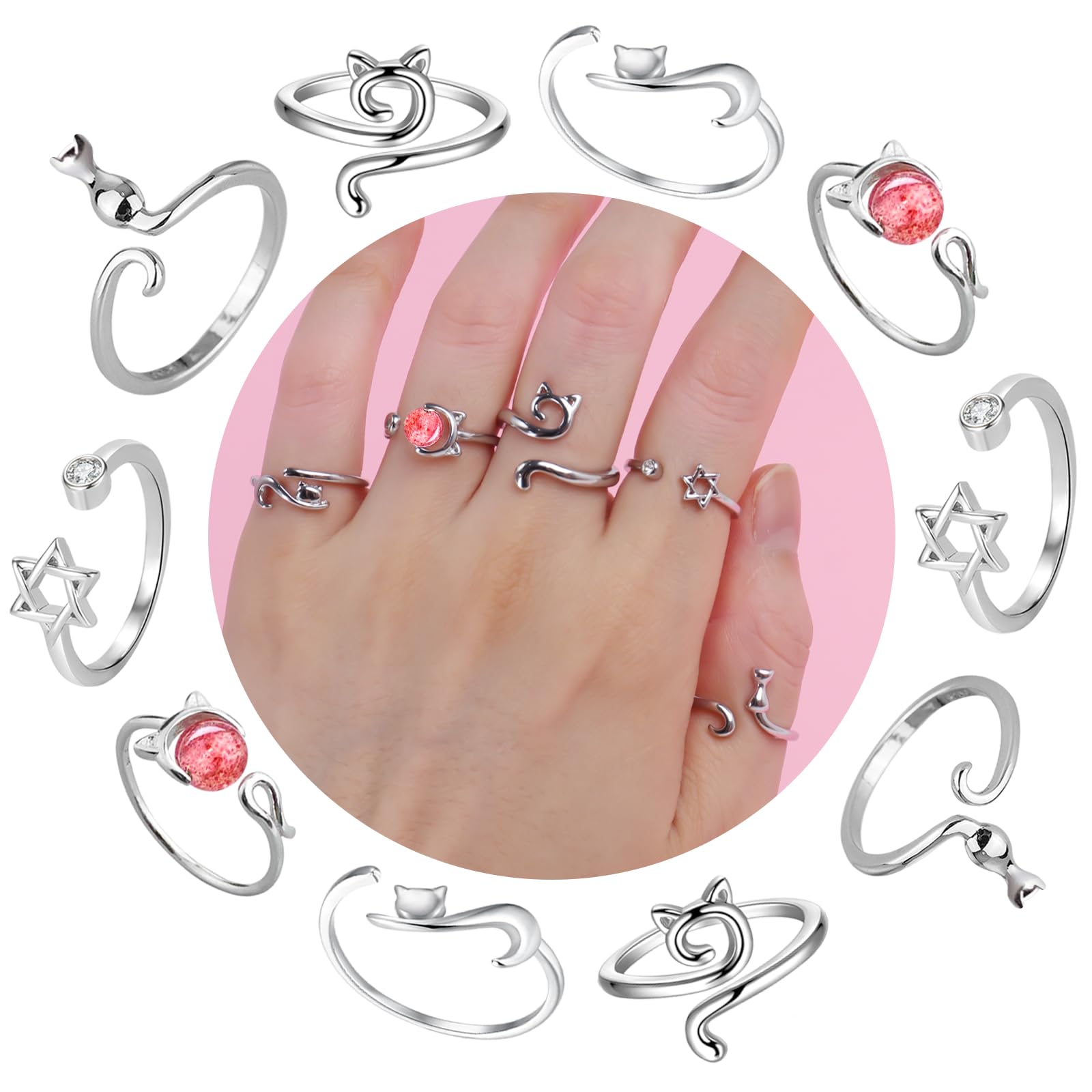 10 Pcs Adjustable Crochet Rings - Finger Yarn Guide & Knitting Tension Control Rings for Crochet & Knitting | Perfect for Women's DIY Yarn Crafts, Cat Toy Making & Handmade Gift Projects