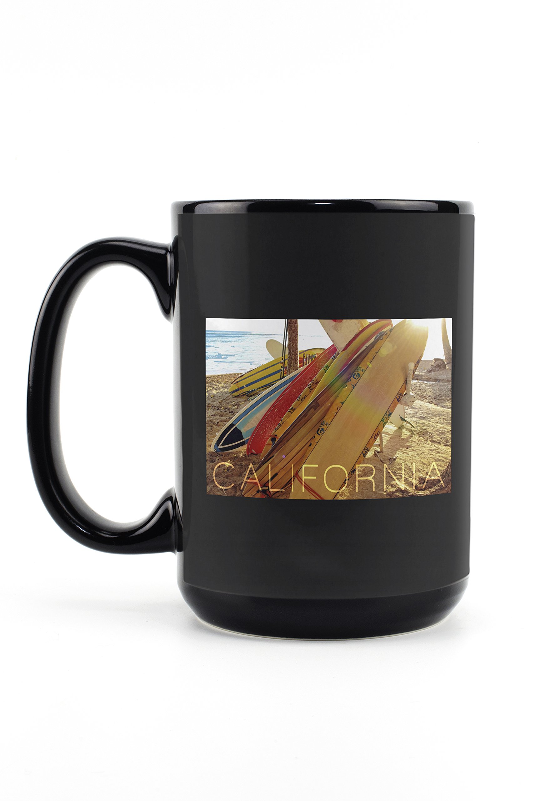 Lantern Press California Surfboards 15oz Black Ceramic Coffee Mug - Microwave & Dishwasher Safe - Perfect for Beach Lovers & Surf Enthusiasts
