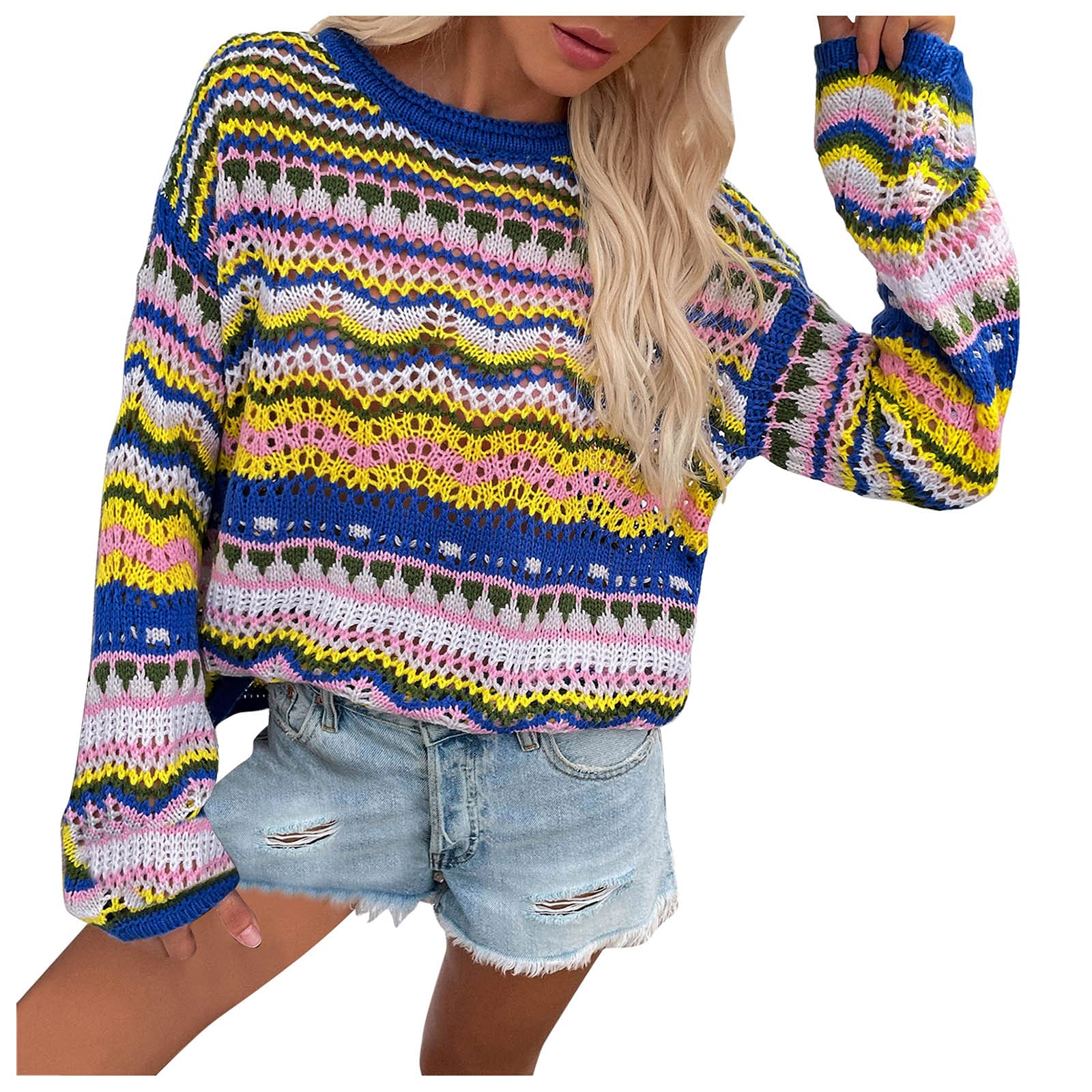 Women's V-Neck Puff Sleeve Sweater Top - Soft Dot Waffle Knit Pullover Shirt - Lightweight Long/Short Sleeve Blouse for Work, Date Night & Casual Outfits