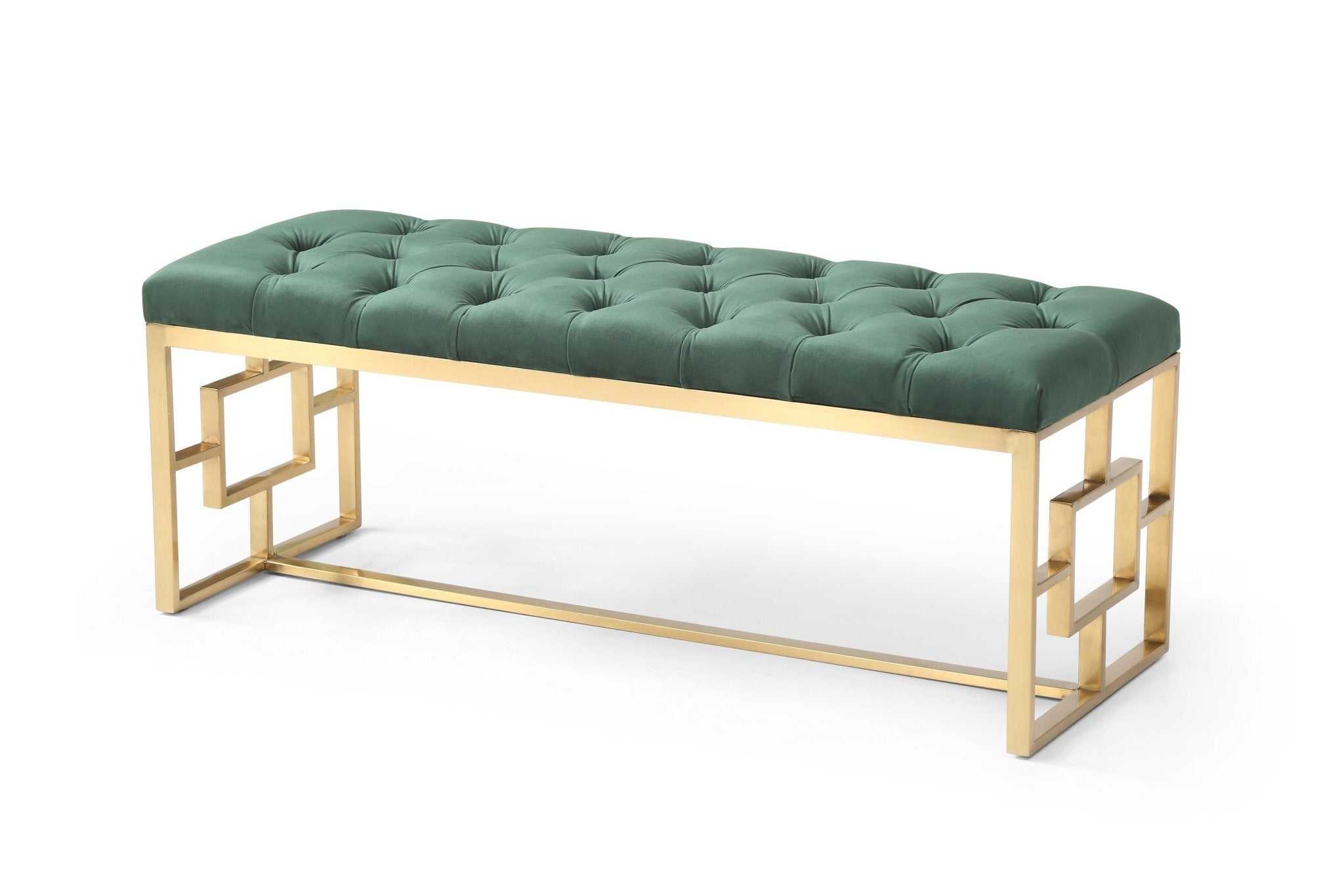 Luxury Green Velvet Upholstered Bench with Gold Metal Legs - Extra Wide Velvet Ottoman for Living Room, Bedroom & Entryway Seating