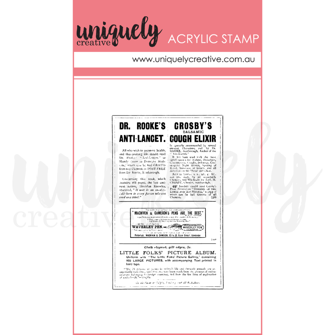 Vintage Newspaper Mark Making Mini Stamp - Acrylic Craft Stamp for Scrapbooking, Journaling & Card Making