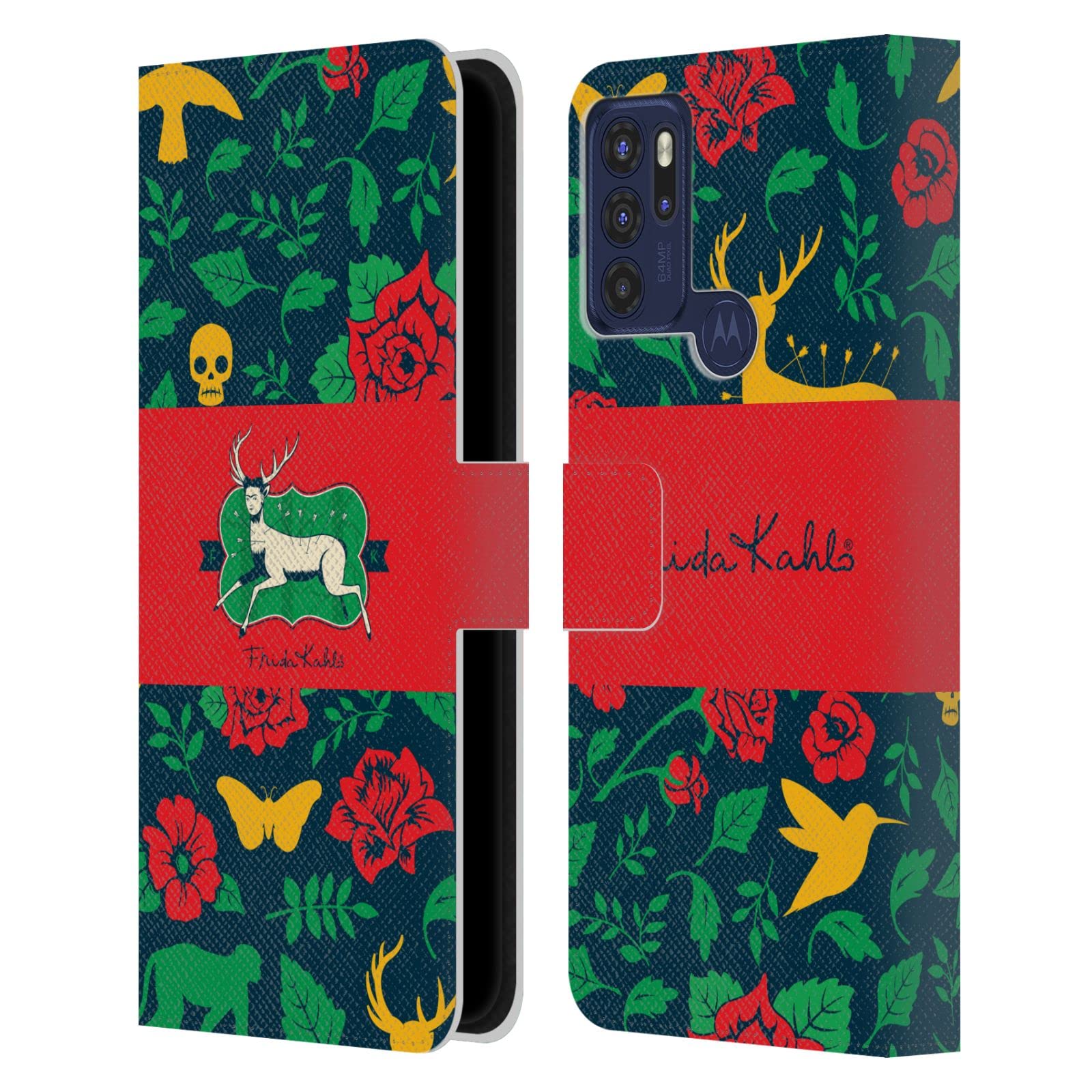 Head Case Designs Frida Kahlo Deer Icons Leather Book Wallet Case Cover for Motorola Moto G60S - Perfect for Travel, Work & Daily Protection