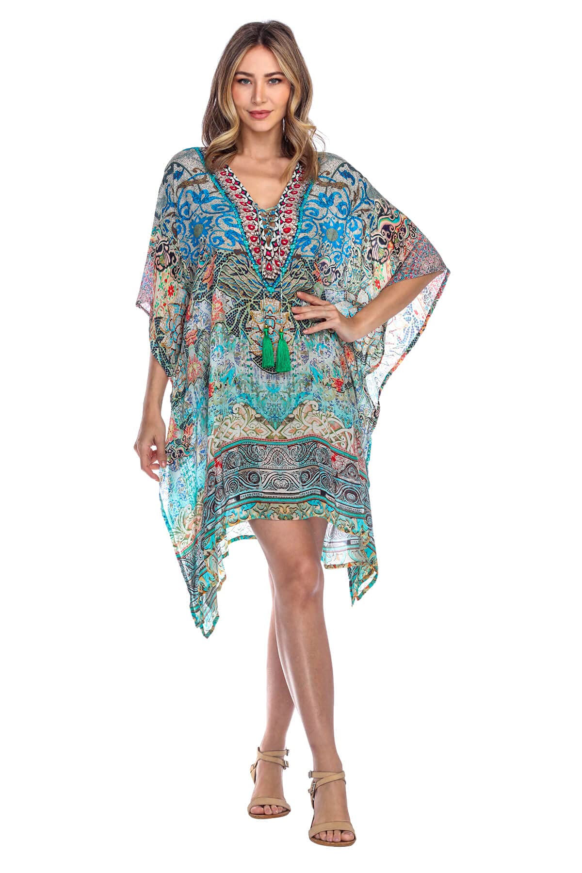 Stylish Viscose Silk Caftan Dress for Women - Perfect Bikini Cover Up for Beach, Pool Party & Lounge Wear | Elegant Cruise Outfit & Summer Vacation Dress