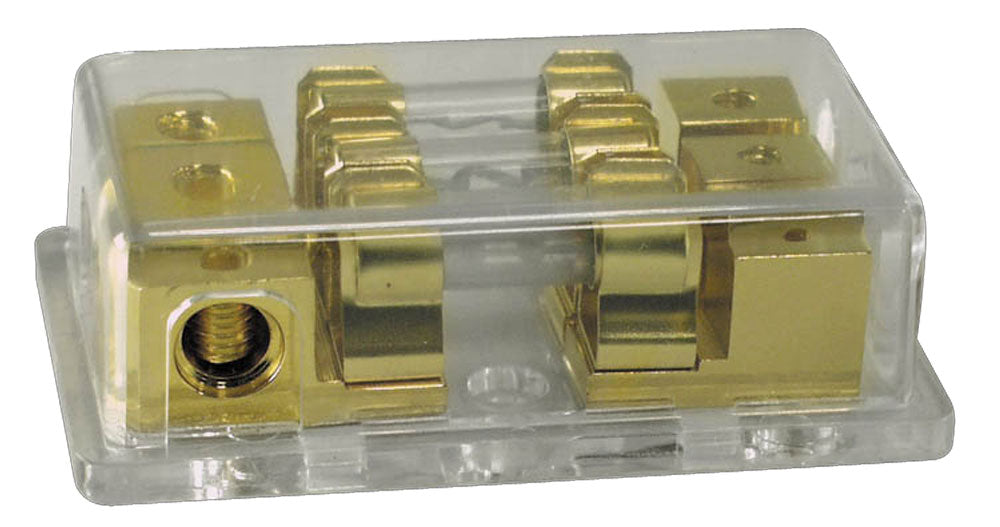 3 Fuse Panel 4/8 AWG Gold Plated Plexiglass - Marine, RV & Car Audio Power Distribution Block for Amplifier Installation