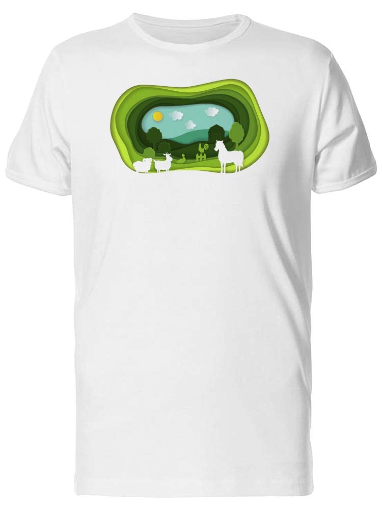 Farm Animals On Green Landscape T-Shirt for Men - Casual Cotton Tee for Outdoor Activities & Farm Visits