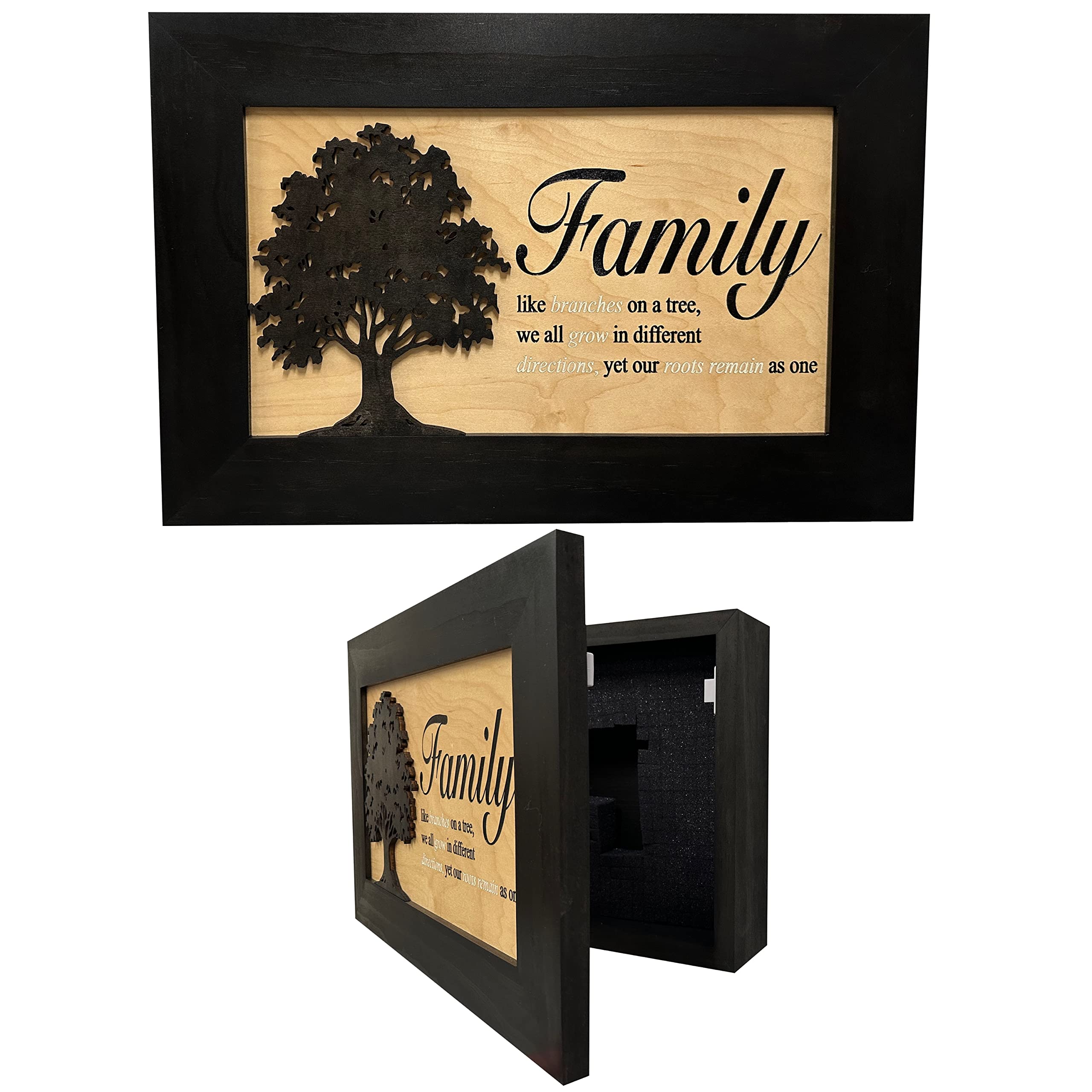 Bellewood Designs Hidden Gun Storage Cabinet with Family Branches - Secure Firearm Safe for Home, Office & RV - Black Concealed Weapon Storage for Safety & Organization