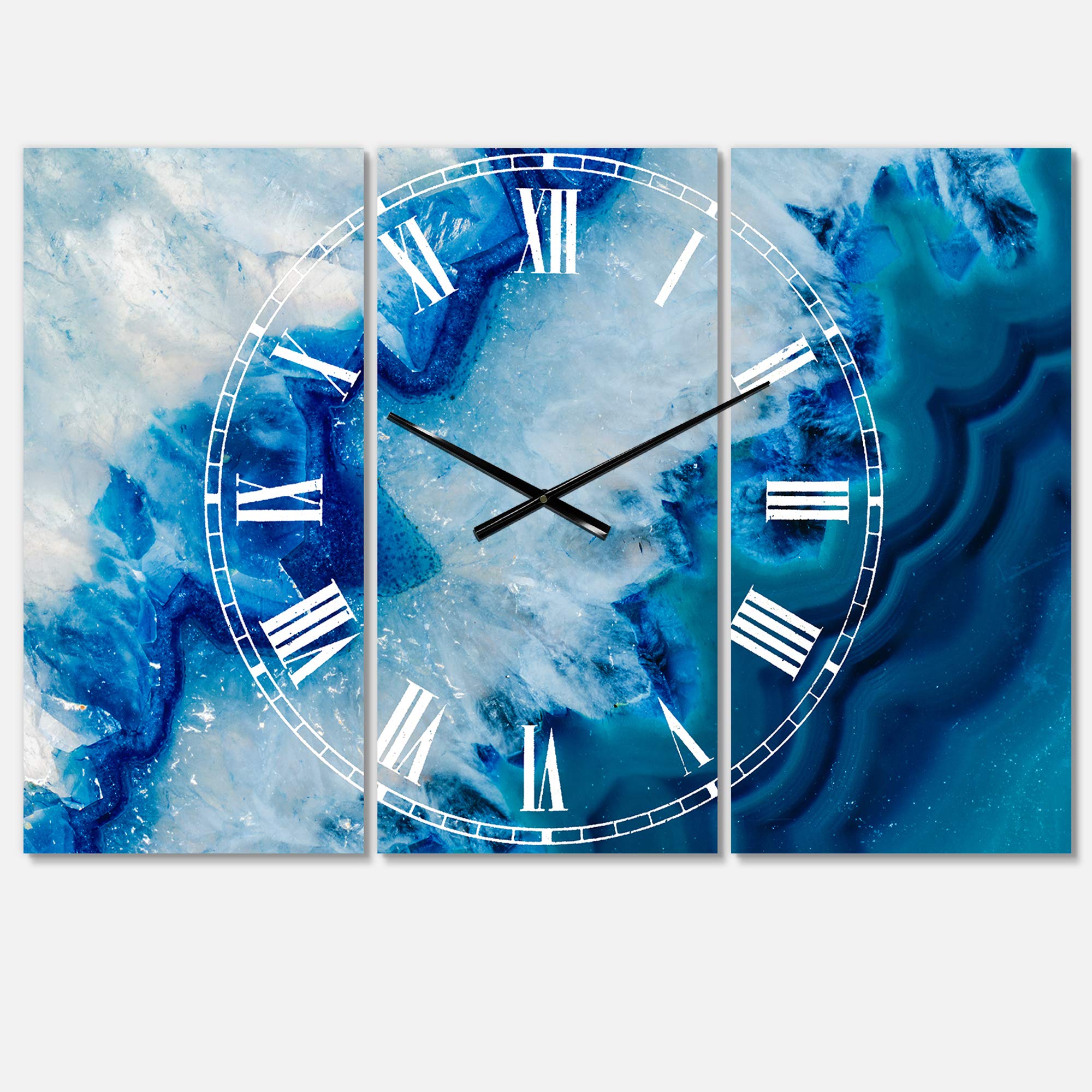 Designart Geode Slice Macro Wall Art - Traditional 3 Panel Metal Wall Clock for Home Decor | Living Room, Bedroom & Office Decoration | Unique Multi-Panel Wall Art for Modern Interiors