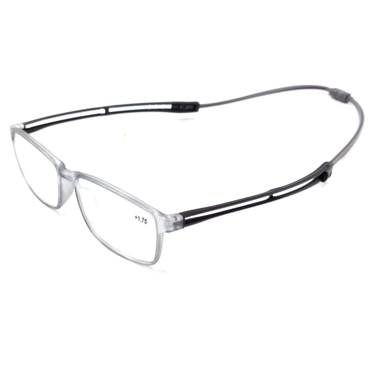 Blue Light Blocking Glasses with Flexible Magnetic Neck Strap - Grey Anti-UV Computer Glasses for Office Work, Gaming & Screen Time Relief
