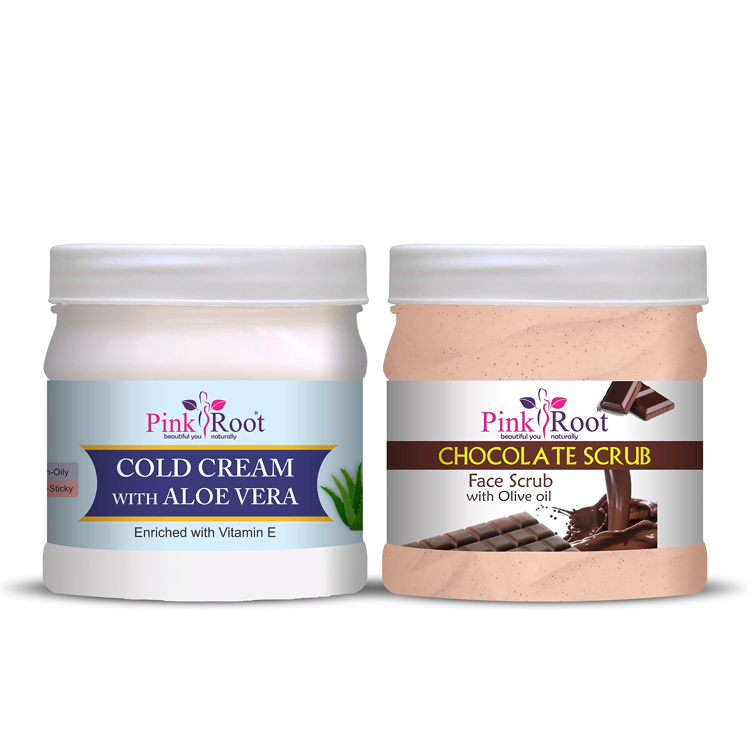 Pink Root Aloe Vera Cold Cream & Chocolate Scrub Set - 500ml Each | Hydrating Moisturizer & Exfoliating Body Scrub for Dry Skin | Spa Day & At-Home Skincare Routine