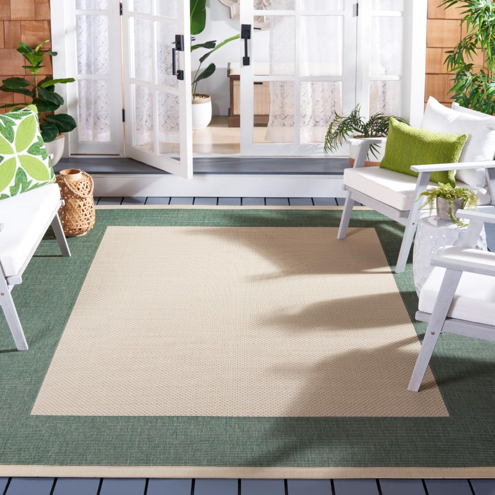 SAFAVIEH Courtyard Collection 8' x 10' Beige & Dark Green Indoor Outdoor Waterproof Rug - Easy Clean Area Rug for Patio, Backyard, Mudroom, Deck & Sunroom (Model CY7987)