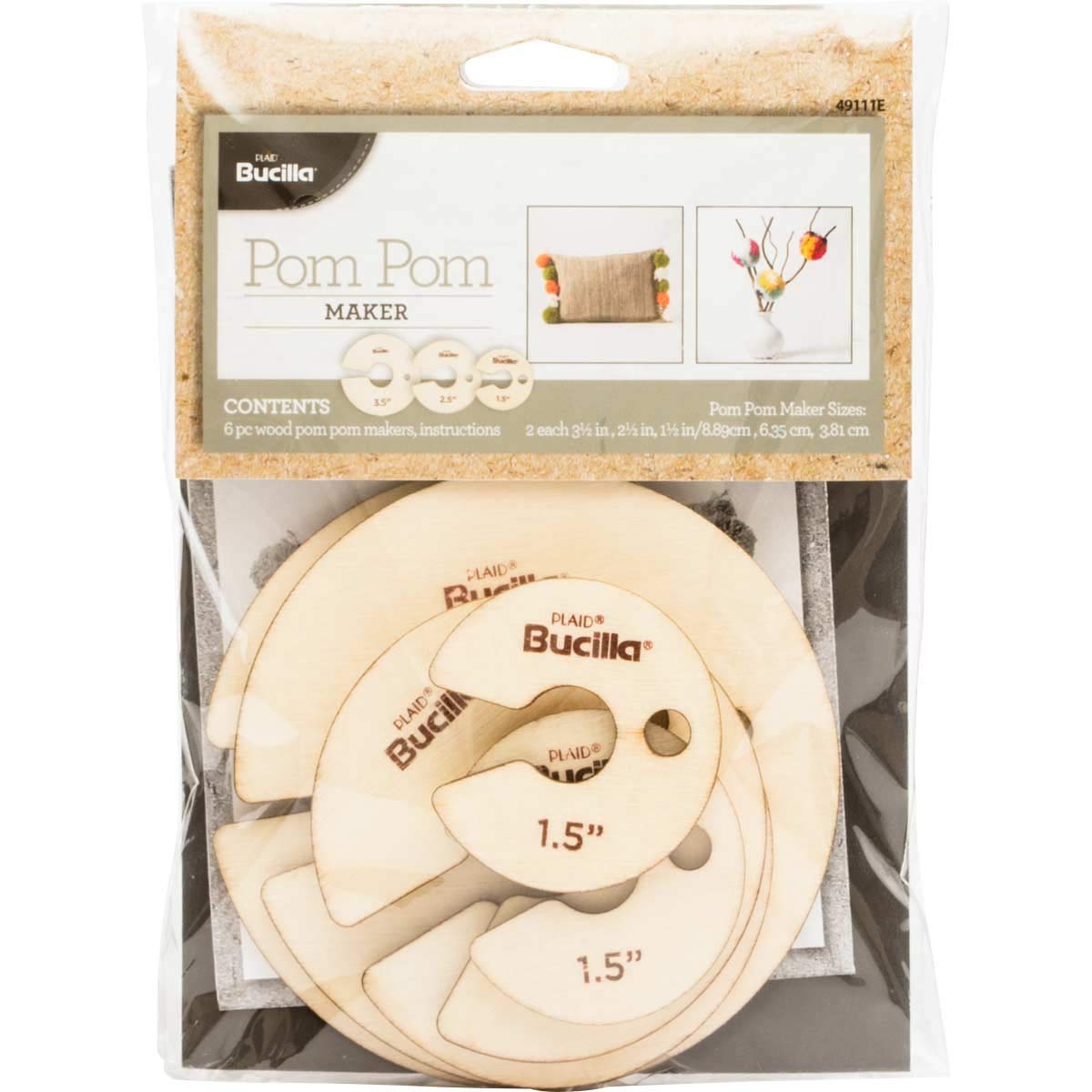 Bucilla 6-Piece Pom Pom Maker Kit for DIY Crafts, Knitting, and Crochet Projects - Perfect for Yarn, Tassels, and Home Decor