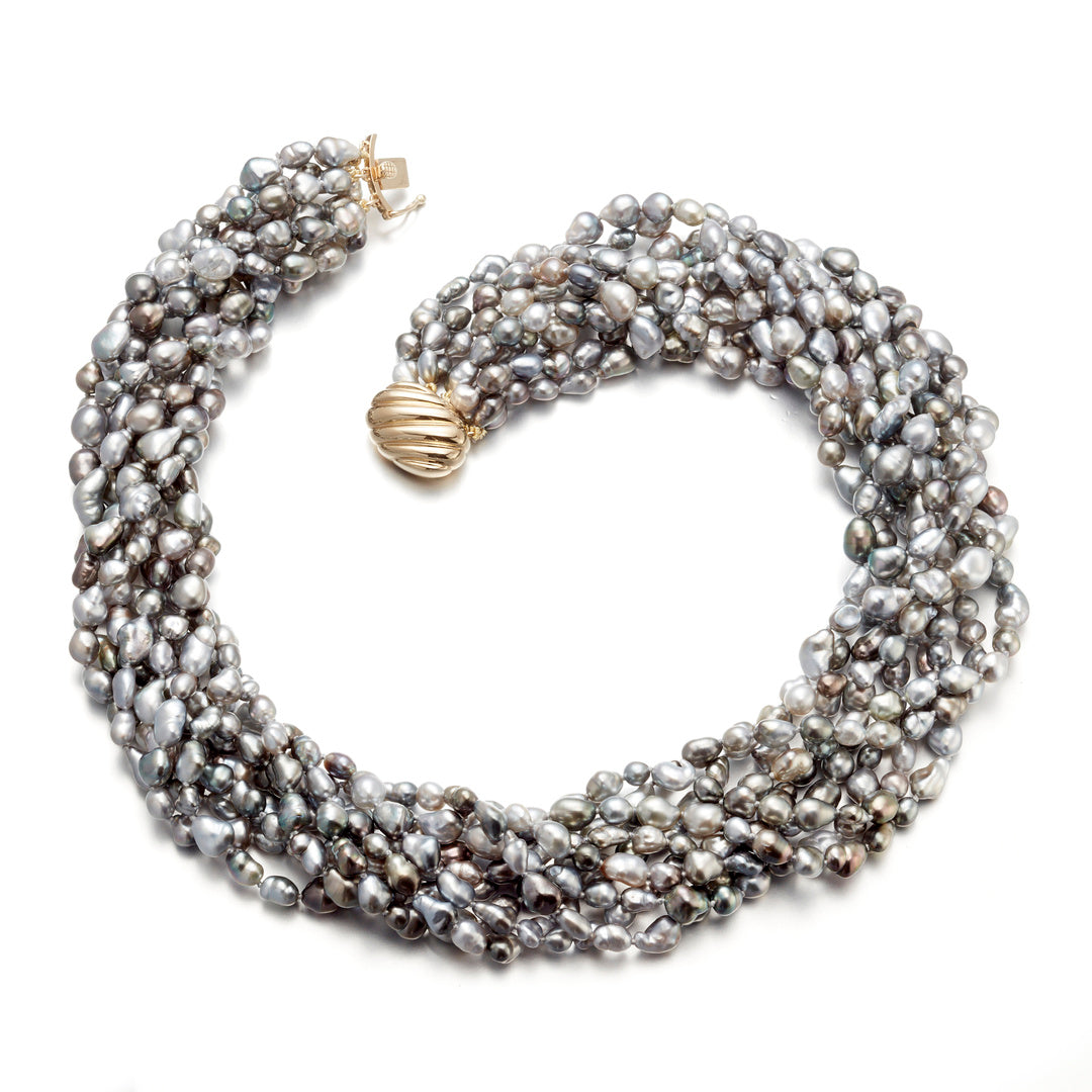 6mm Keshi Tahitian Pearl 9-Strand Twist Necklace - Elegant Handmade Jewelry for Women, Perfect for Weddings, Parties & Special Occasions