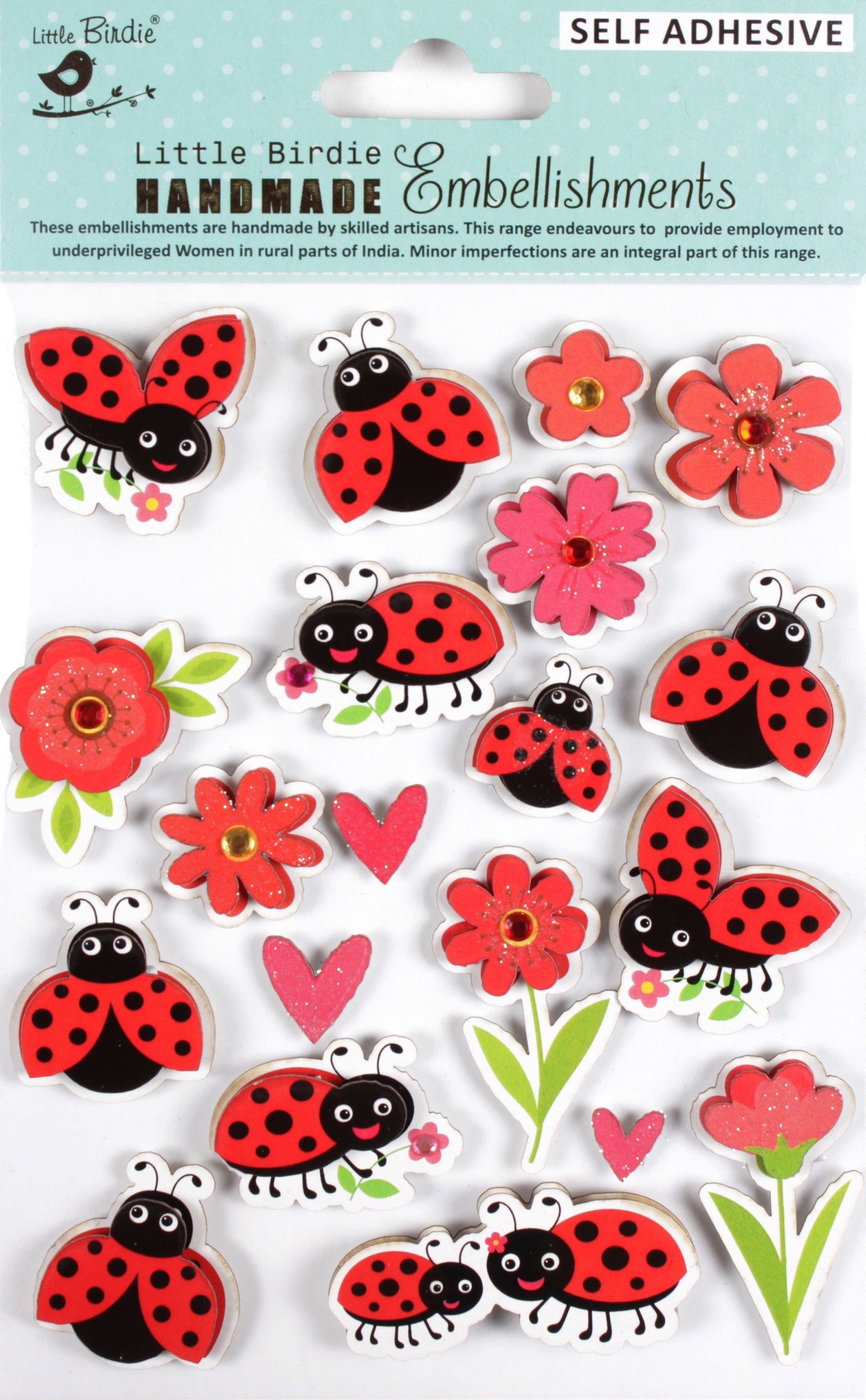 20pcs Glitter Embellishments for Scrapbooking & DIY Crafts - Ladybug Love Design for Cards, Invitations, and Home Decor