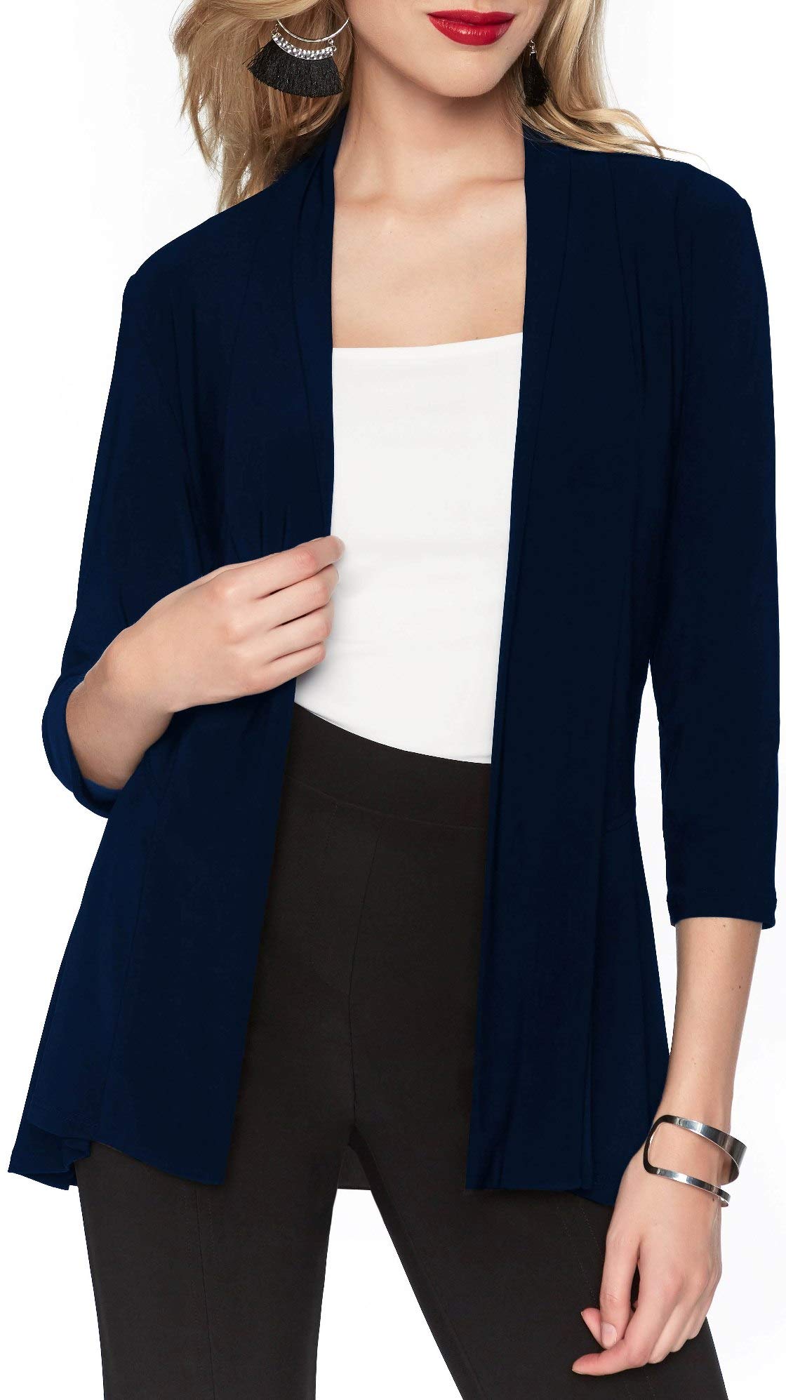 FRANK LYMAN Women's Essential Cardigan Sweater - Soft Knit Open Front Long Sleeve Wrap Cardigan in Midnight Blue, Size 6 | Perfect for Office Wear, Casual Outfits & Layering in Fall/Winter