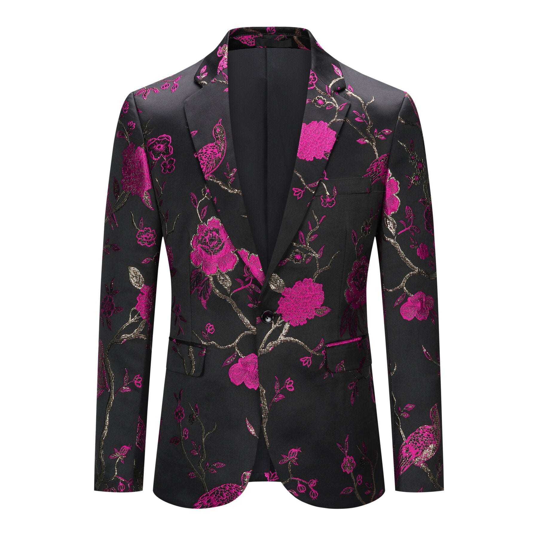 Men's Rose Red Embroidered One Button Notched Lapel Blazer - Perfect for Weddings, Business Meetings & Formal Events
