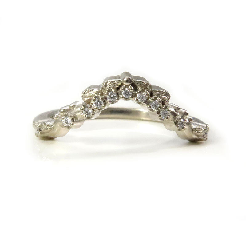 14K Gold Curved Leafy Diamond Vine Wedding Band - Black & White Diamonds in Yellow, Rose & White Gold | Elegant Bridal Jewelry for Weddings & Anniversaries