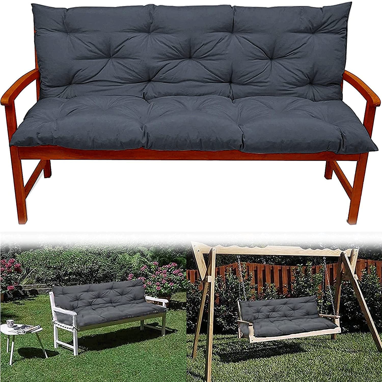 Outdoor/Indoor Bench Cushion with Backrest - 2 or 3 Seater Garden Swing Chair Cushion Set, Soft Thick Comfortable Replacement Seat Pads with Pillow for Patio Furniture, Perfect for Lounging in Garden, Backyard or Poolside