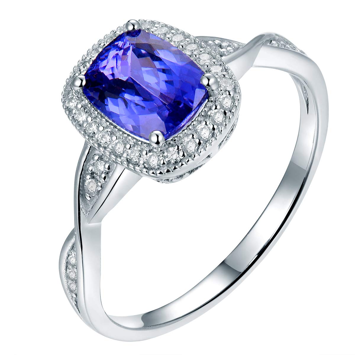 14K White Gold Tanzanite & Diamond Wedding Ring for Women - Elegant Engagement Gift