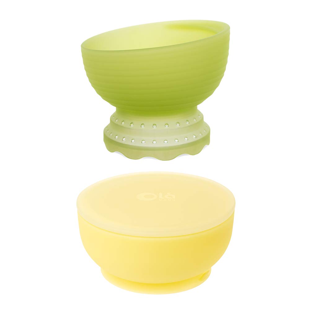 Olababy 100% Silicone Steam Bowl & Suction Bowl with Lid (Lemon) - BPA-Free Baby Feeding Set for Toddlers 6-24 Months | Microwave & Dishwasher Safe | Perfect for Purees, Snacks & Self-Feeding Practice at Home or Travel