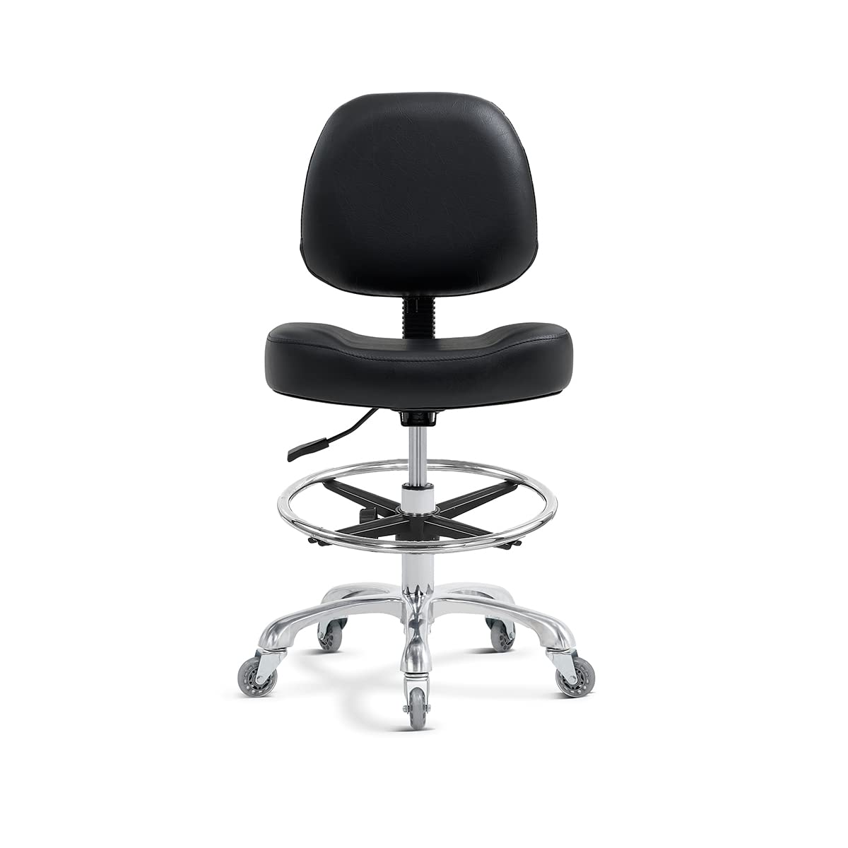 Ergonomic Drafting Chair for Standing Desk - Adjustable Height Office Stool with Backrest & Wheels, Rolling Stool for Estheticians, Salon, Studio & Workbench (Black with Footrest) - Perfect for Tattoo Artists, Hair Stylists & Home Office Workspaces