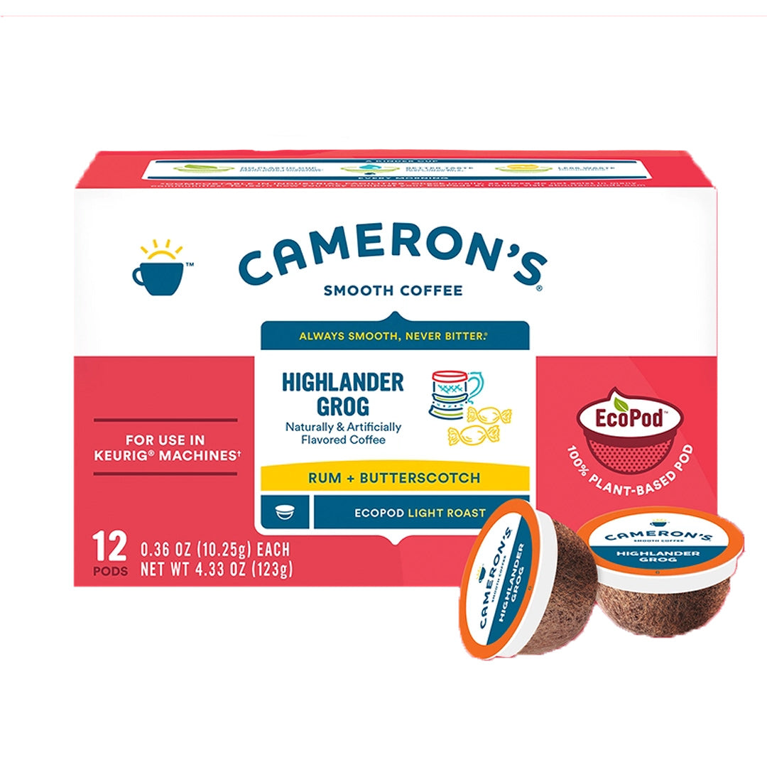 Premium Cameron's Highlander Grog Single Serve Coffee Pods - 12 Pack for Keurig Brewers | Rich & Bold Flavored Coffee for Home, Office & Morning Energy Boost