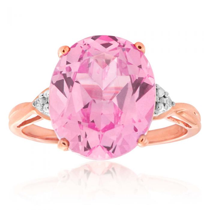 6.30 Carat Oval Lab-Created Peach Sapphire & Diamond Ring in 9K Rose Gold - Elegant Engagement, Anniversary Gift for Her