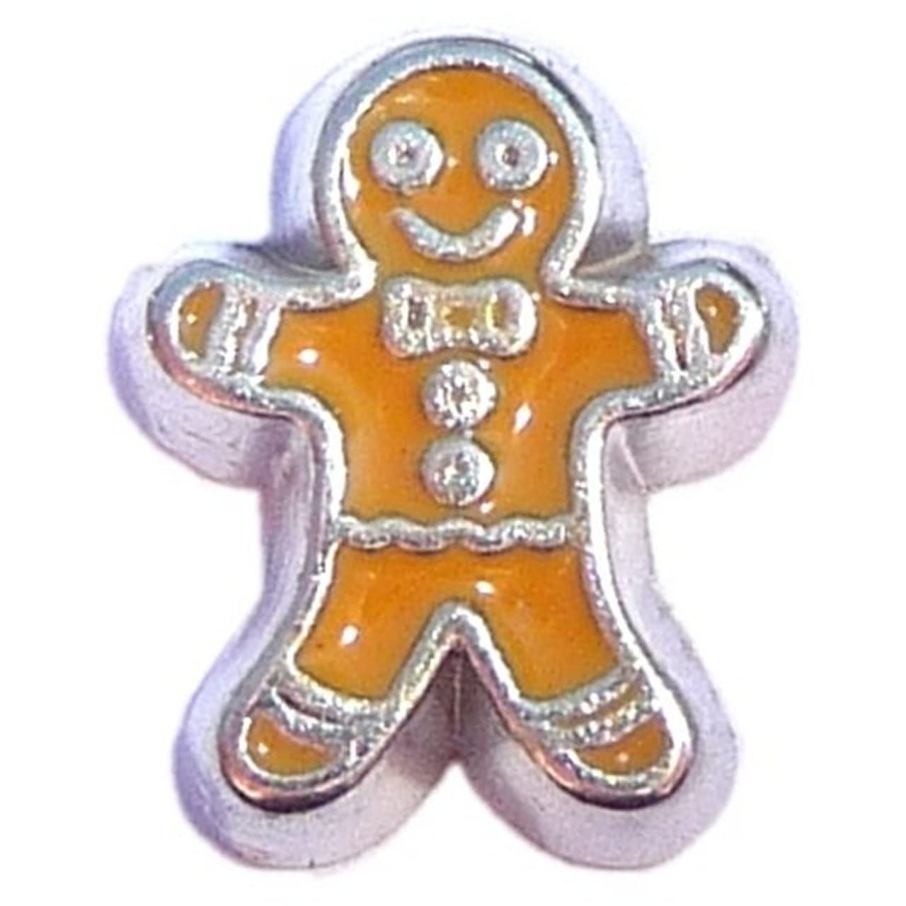 Gingerbread Man Floating Locket Charm - Christmas Jewelry Pendant for Necklace - Perfect Holiday Gift for Women & Girls - Great for Christmas Parties, Tree Decorations & Winter Fashion Accessories